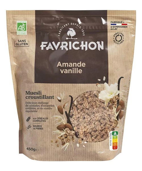 Un atout pour vos extérieurs:Muesli croustillant amande vanille bio Favrichon - 450 g