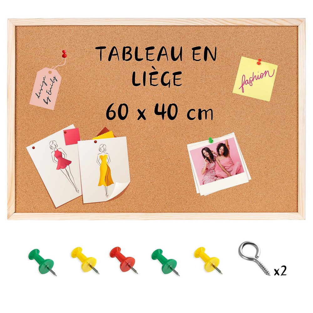 Creative Home 60 × 40 cm Tableau Liege Mural | Panneau Liege Mural – Tableau Liège – Vision Board – Inclus Punaises Tableau Liège