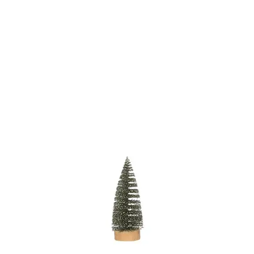 Pour compléter votre espace extérieur:Arbre scintillant vert sur socle rond en bois - Ø 6 x H 15 cm