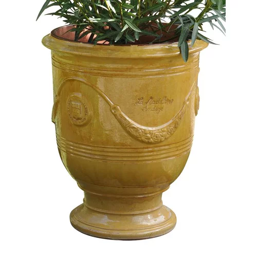 Sélection au jardin：Vase Anduze tradition jaune en terre cuite émaillée H 68 x Ø 53 cm