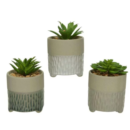 Pour embellir le jardin:Succulentes artificielles coloris vert avec pot en béton - 6,5 x 9 cm