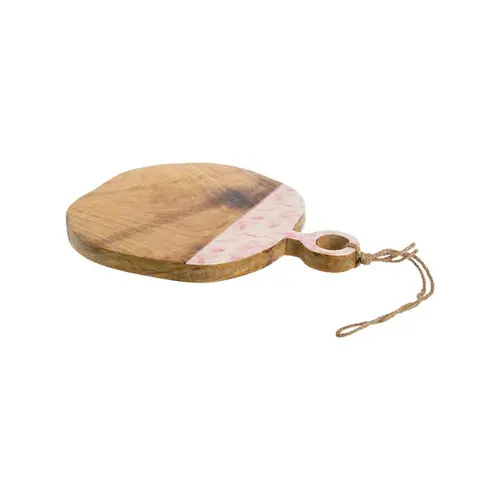 Pour votre espace vert：Planche arrondie en bois de manguier décor cerisier rose - 38 x 31 x 2,5 cm