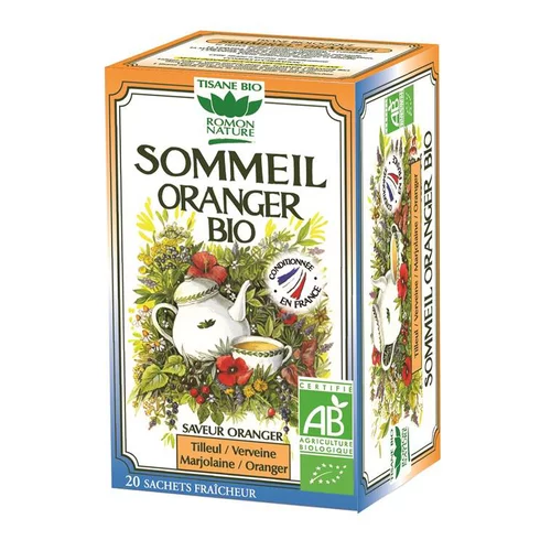 Pour vos envies de jardin:Tisane sommeil à l’oranger bio en boite de 32 g
