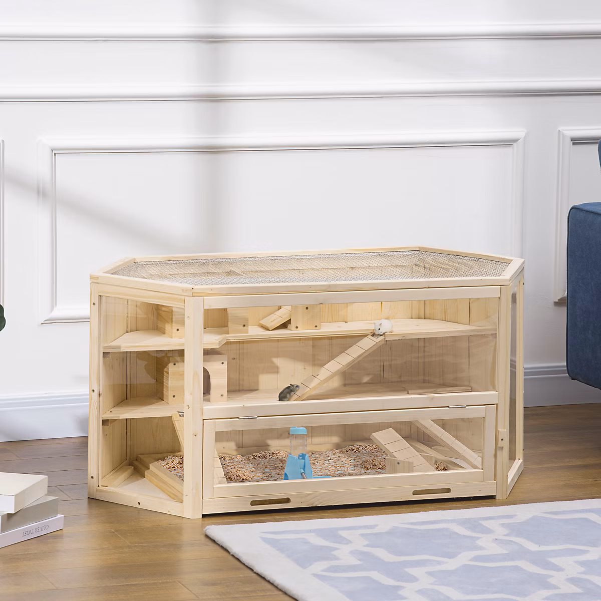 Sélection jardin et terrasse – Cage pour petits animaux 115 cm en bois naturel avec toit ouvrant