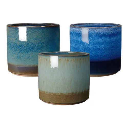 Style extérieur:Pot en terre cuite émaillée coloris bleu Deroma Océan - Ø 25 x H 21 cm