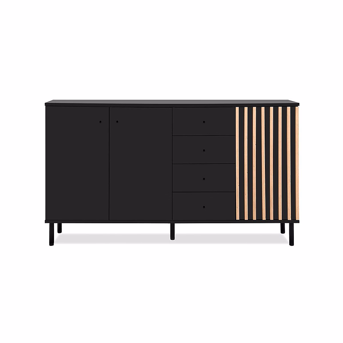 Buffet 3 portes et 4 Tiroirs Noir et Bois L160 cm – MONZA