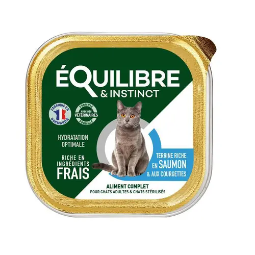 Pour un extérieur accueillant:Pâtée pour chat stérilisé au saumon et aux courgettes Équilibre & Instinct - 85 g