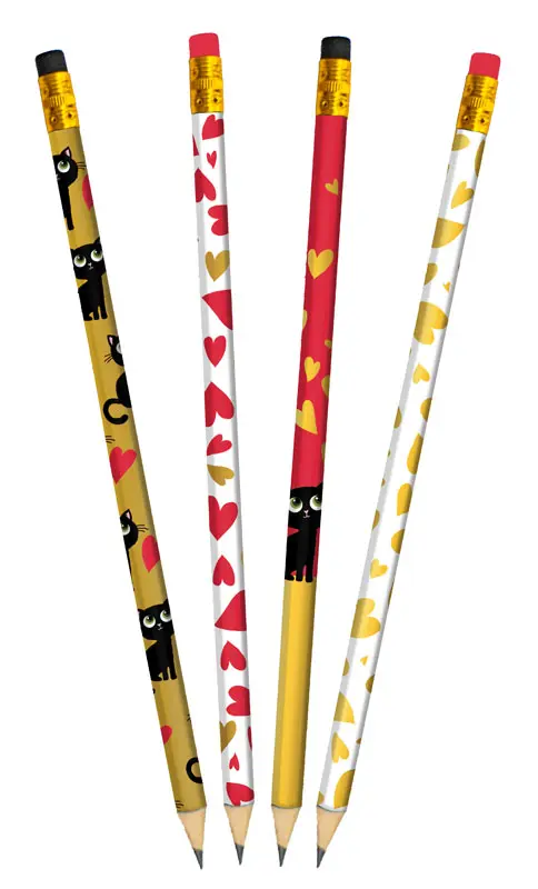 Utile au jardin：Ensemble de 4 crayons à papier thème chat et cœurs Cartedart - 19,5 cm