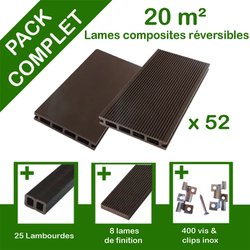 Plaisir dehors:Pack complet terrasse composite chocolat 20 m2