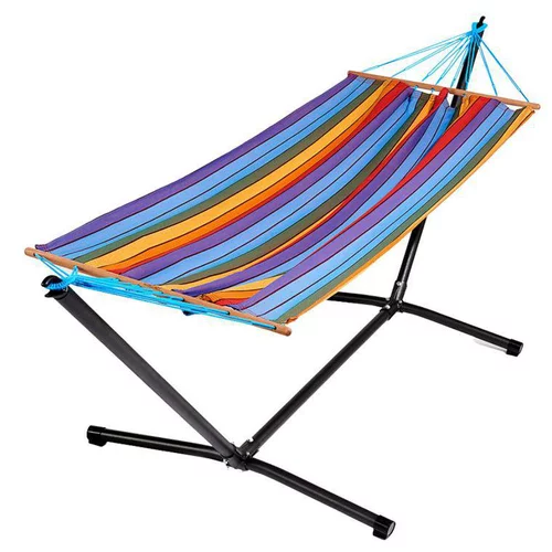 Idée pour le jardin：Set support et hamac Metalik coloris multicolore en métal et polypropylène Jobek Hamacs - 300 x 100 x 95 cm