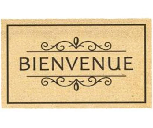 Bien au jardin：Tapis brosse coco beige imprimé noir Sweetsol Bienvenue - 75 x 45 cm