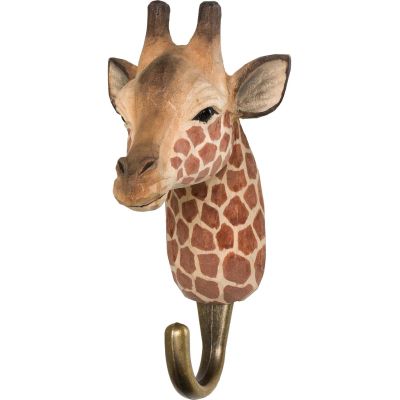 Patère animal en bois sculpté à la main et métal (Girafe)