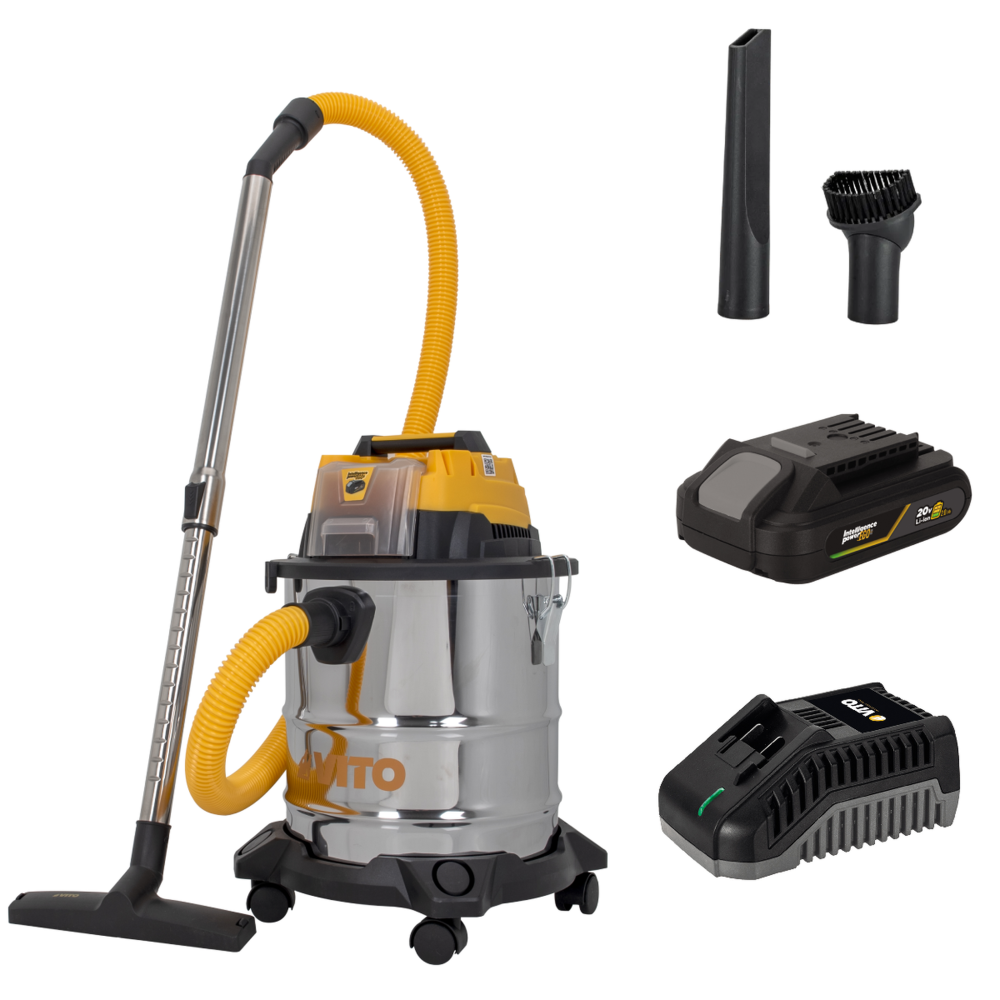 VITO Aspirateur 20v sans fil eau et poussières cuve inox 20l + batterie lithium 2ah vito