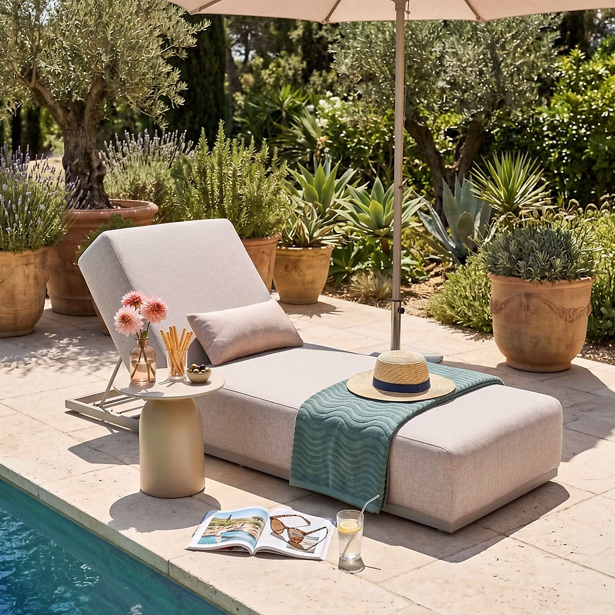 Bain de soleil avec coussin inclinable 5 positions beige Oviala – Réf. BSVHPIBAA7185770744