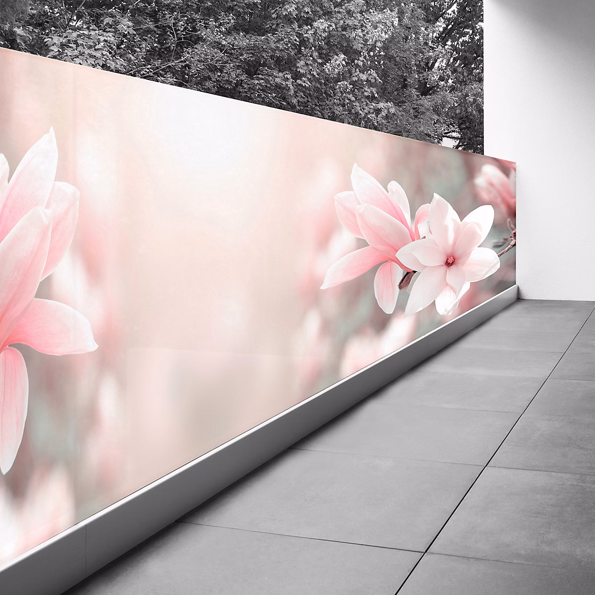 Brise vue Trompe l'oeil – 130 × 487 cm, Fleurs 3617689692647