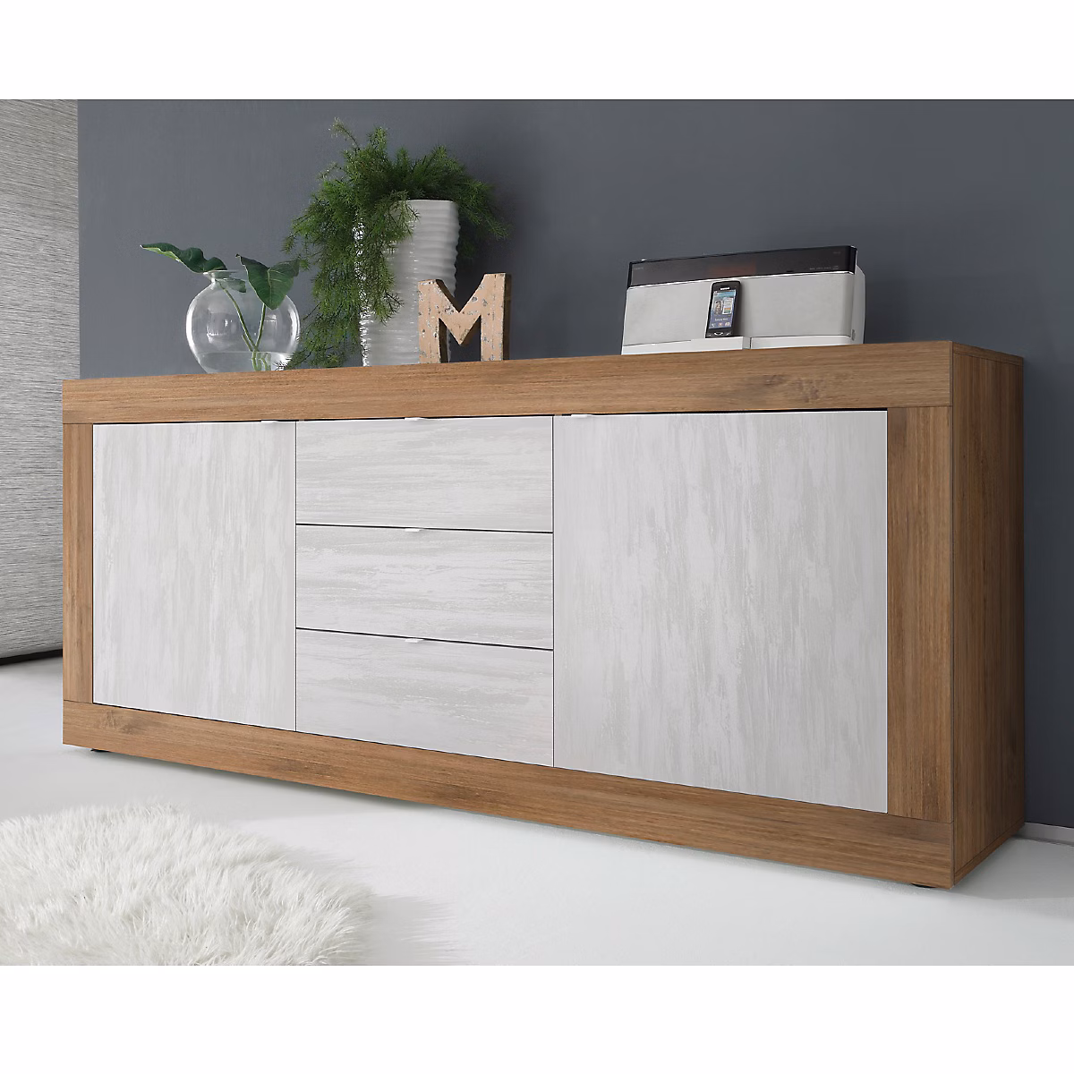 Buffet moderne noyer et blanc 2 portes – 3 tiroirs CALIA 2