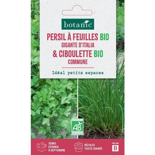 Espace vert essentiel：Mélange de graines persil à feuille gigante italia bio et de ciboulette commune bio botanic® - graines à semer