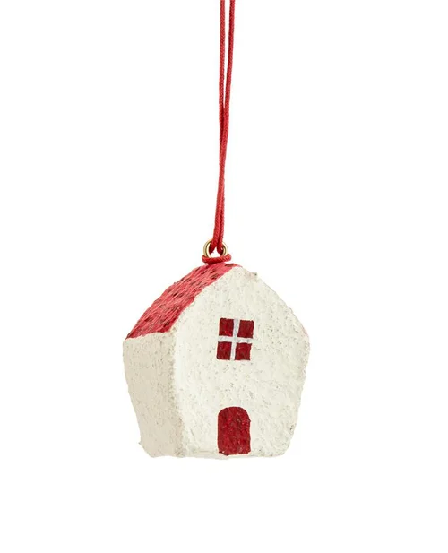 Extérieur équipement：Suspension décorative maisonnette coloris rouge en coton maché - 5 x 2,5 x 4,5 cm