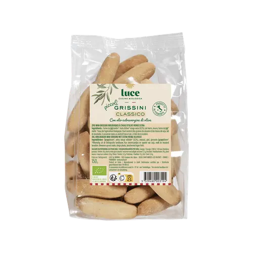 Pour compléter votre espace extérieur:Mini gressins nature à l’huile d’olive bio Luce - 150 g