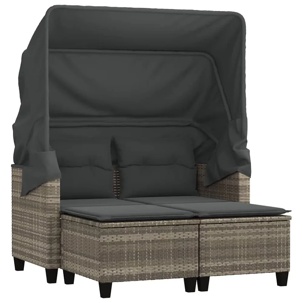 Canapé de jardin 2 places et auvent tabourets gris clair rotin vidaXL – Réf. KMKQXIYFR8869175801