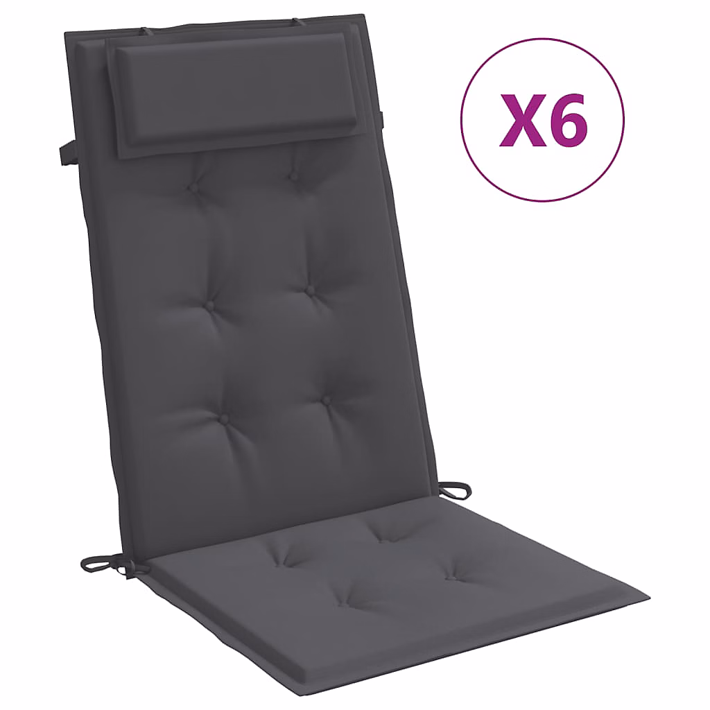 Coussins de chaise à dossier haut anthracite – lot de 6