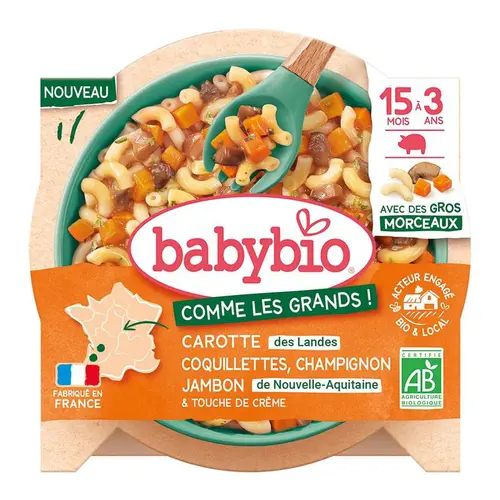 Jardin et confort：Assiette bio de macaroni et légumes du soleil Babybio - 200 g