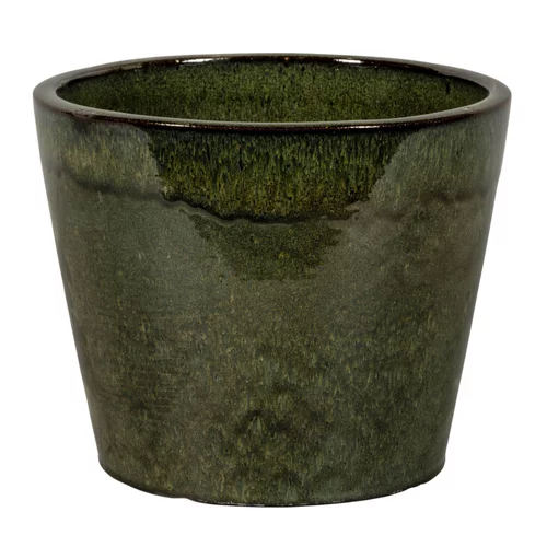 Jardin en douceur：Pot rond en grès émaillé dripping vert Shanghai - Ø 42 x H 37 cm