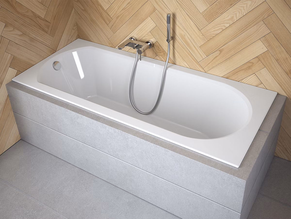 Baignoire rectangulaire 160 × 75 INTRICA SLIM acrylique blanc + Habillage en polystyrène + Pieds + Vidage à chromé