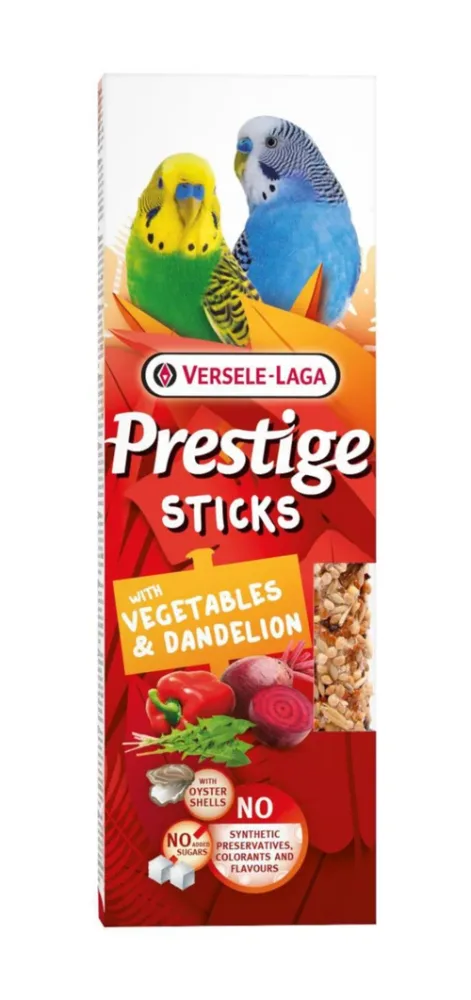 Accessoire jardin：Friandises pour petites perruches Versele Laga Prestige Sticks Légumes & Pissenlit - 2 x 30 g
