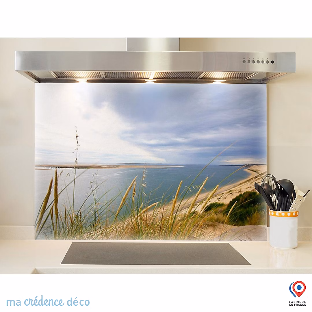 Crédence cuisine fond de hotte Dunes du pilat – Verre trempé | L 60 cm x H 45 cm | MaCrédenceDéco