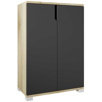 Meuble à chaussures 2 portes en aggloméré Venedik (Anthracite et chêne)