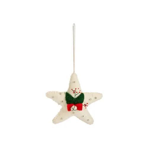 Une idée pour votre jardin:Décoration à suspendre étoile en laine feutrée blanche - 4,7 x 1,5 x 4,7 cm