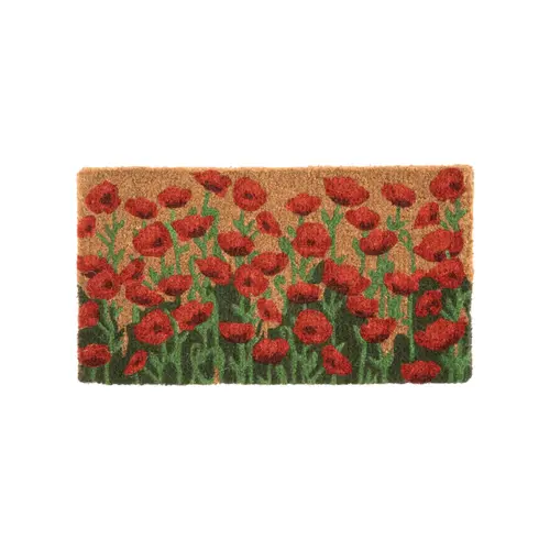 Maison et extérieur：Paillasson en fibre de coco motif champs de coquelicots rouges - 72 x 40 cm