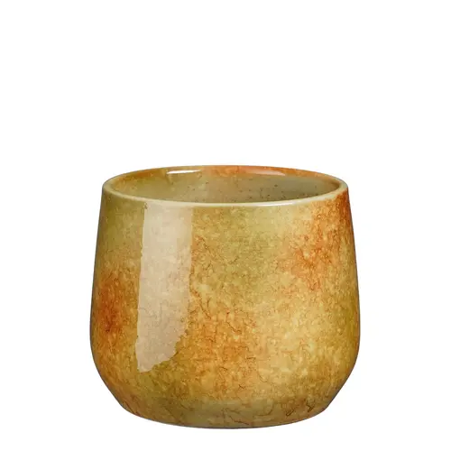 Jardin & confort:Pot rond coloris jaune en terre cuite Hugo Mica Decorations - 15 x Ø 17 cm