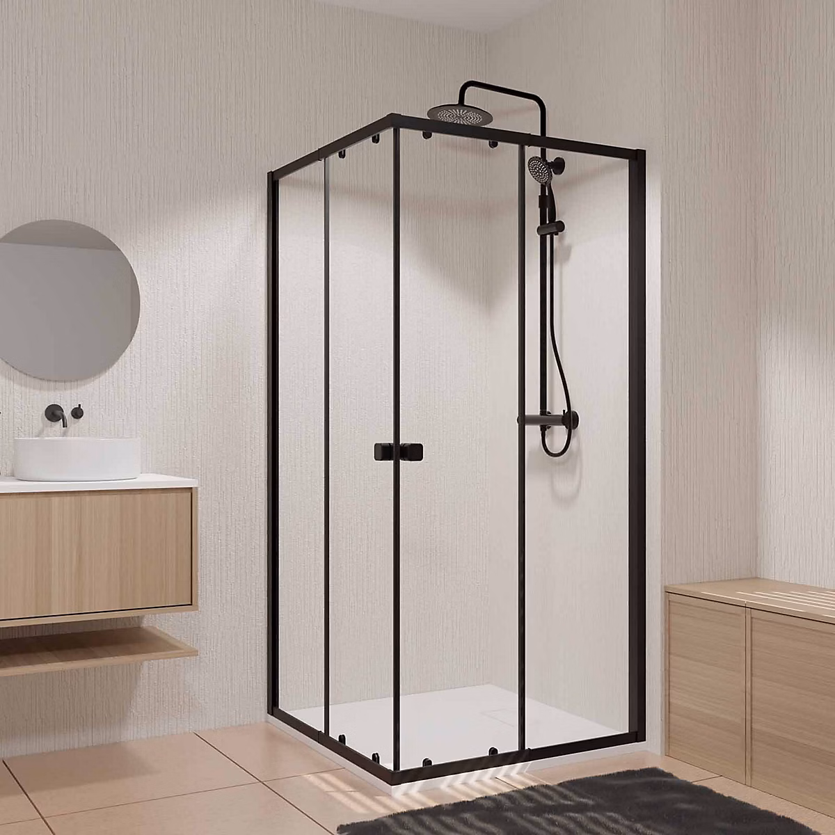 Ensemble portes de douche coulissantes extensibles Noir 80/90 × 185cm – BLACK SLIDE 80-90