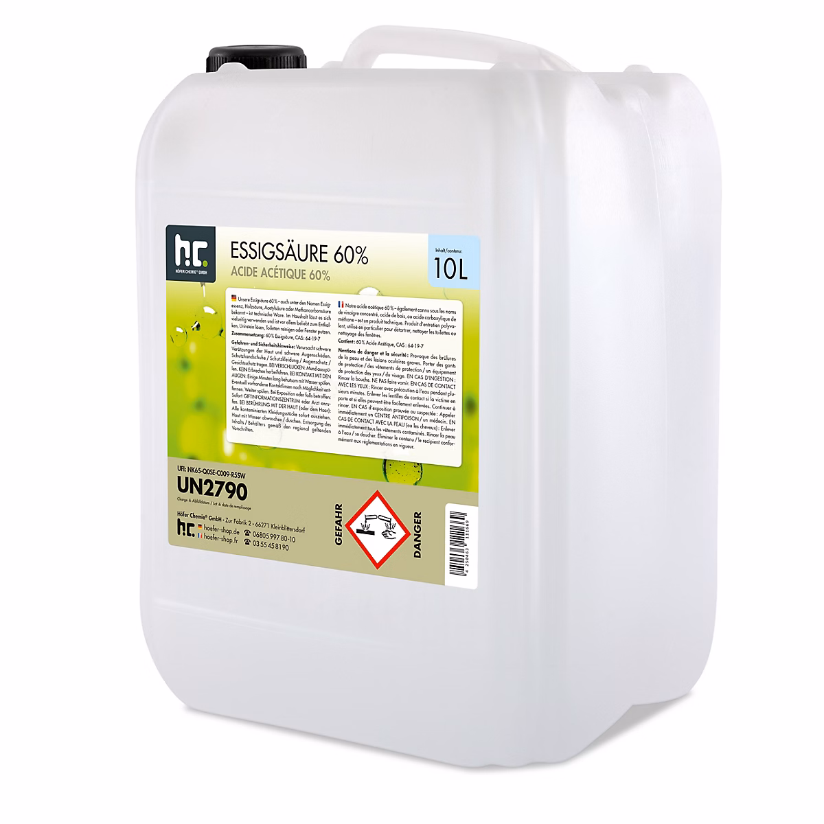 Acide Acétique 60 % – 1 x 10 L : Nettoyant Concentré | Et Économique Pour Un Usage Ménager Polyvalent