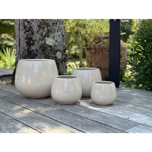 Espace vert pratique:Pot coloris beige en terre émaillée Cancale - Ø 21 cm