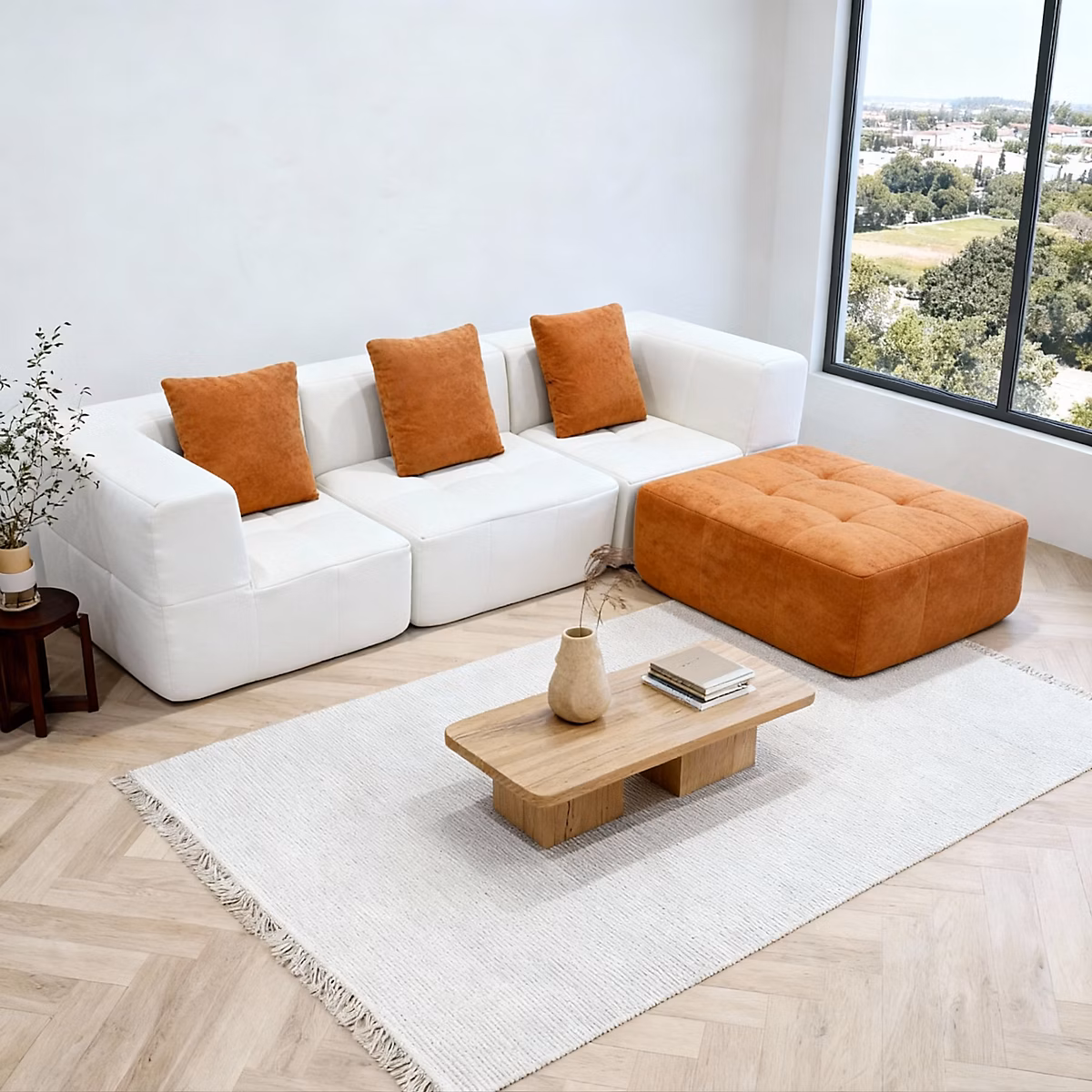 Canapé d'intérieur compressé Eden Complet 3 Places Blanc Orange | Canapé