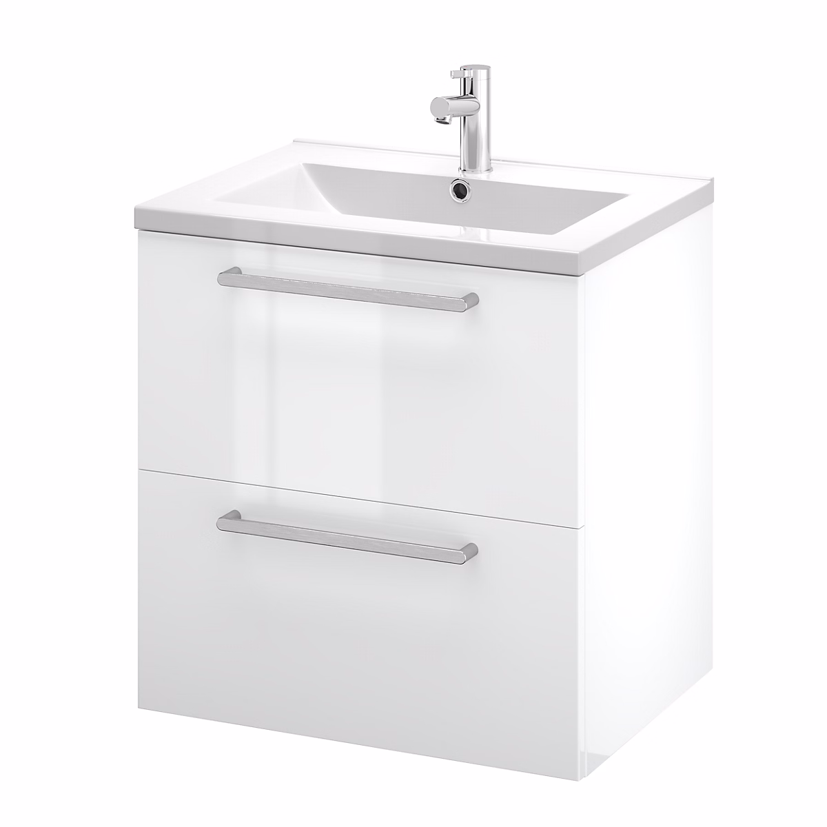 Meuble sous vasque suspendu blanc brillant l.60 cm 2 tiroirs Imandra + plan vasque blanc céramique Nira – GoodHome