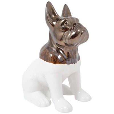 Statuette chien bouledogue en céramique Zoya (Blanc et or)