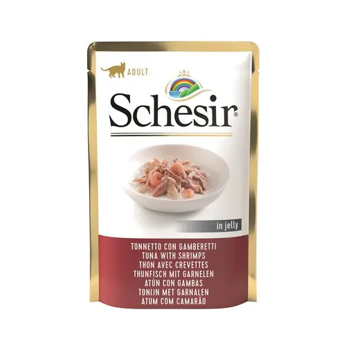 Pour compléter votre jardin:Aliment humide pour chat thon et crevettes sachet en gelée Schesir - 85 g