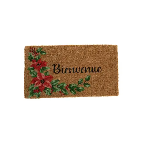 Pour vos espaces verts：Paillasson en fibre de coco motif guirlande Poinsettia message bienvenue - 72 x 40 cm