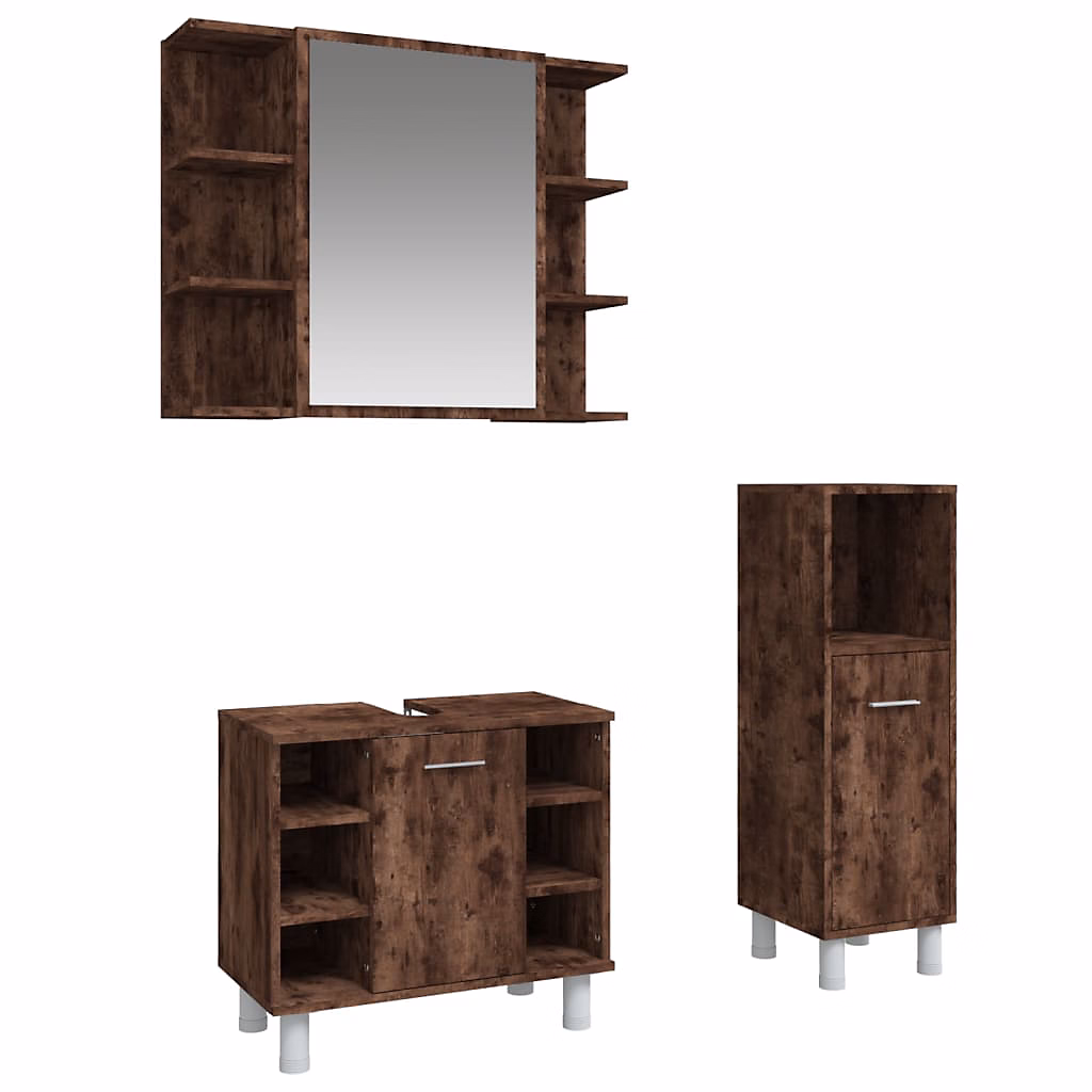 WC – Ensemble d'armoires de salle de bain 3 pcs chêne fumé vidaXL