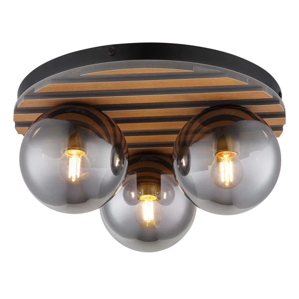 Globo Parsons Plafonnier globe noir mat 3x E27 – Ambiance extérieure
