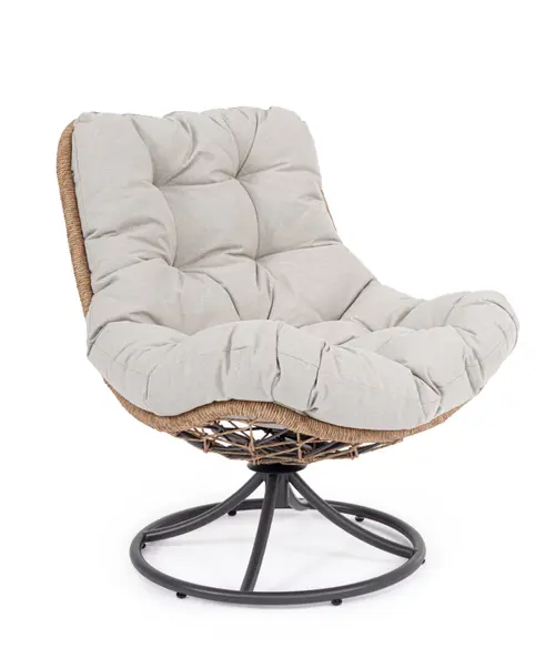 Ambiance jardin：Fauteuil pivotant Aralia coloris gris en corde - 72 x 83 x 93 cm