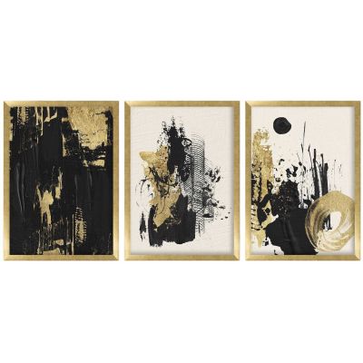 Ensemble de 3 tableaux décoratifs (Abstrait noir et doré)