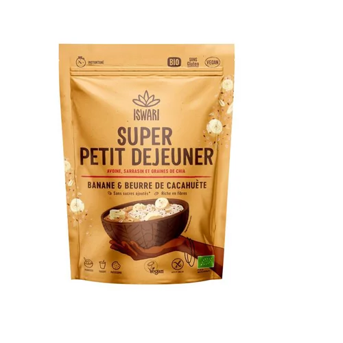 Parfait pour le jardin：Petit-déjeuner bio banane, beurre de cacahuète Iswari - 360 g