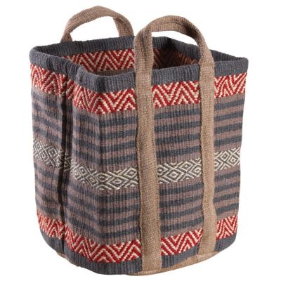 Corbeille en toile de jute épaisse Afriqua (Taupe et rouge)