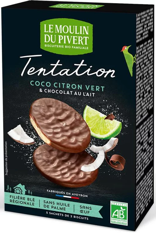 Nature pour le jardin:Biscuits tentation bio coco et citron vert bio Moulin du pivert - 110 g