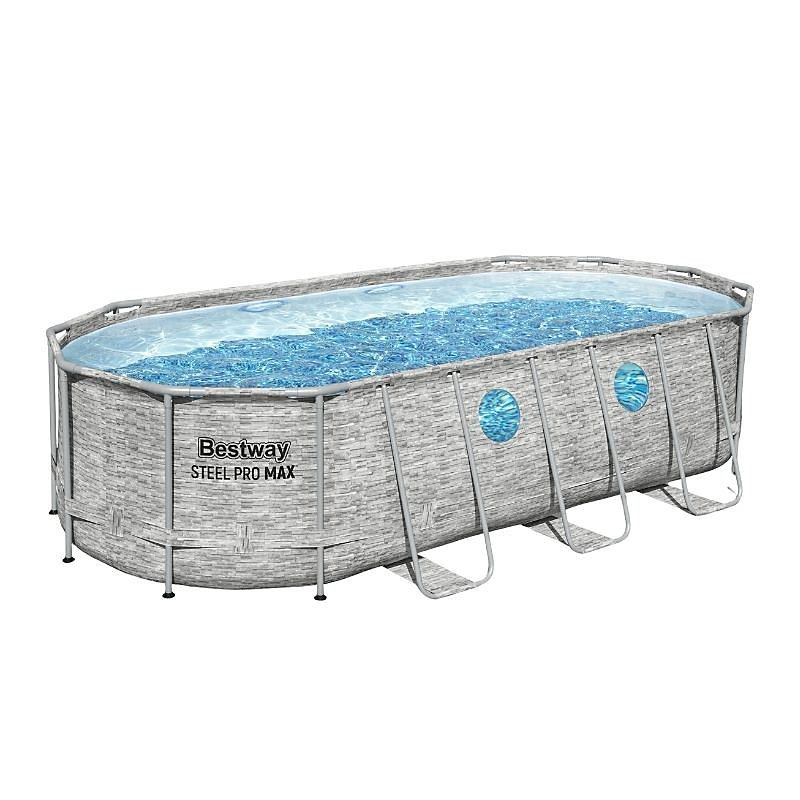 Bestway Piscine hors sol tubulaire ovale Bestway Steel pro max Splash View 549 × 274 × 122 cm décor pierre